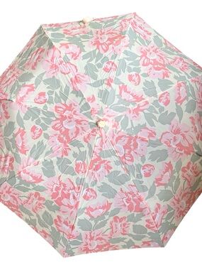 Vintage 80’s totes Pink Sage Floral Cottagecore Compact Umbrella EUC